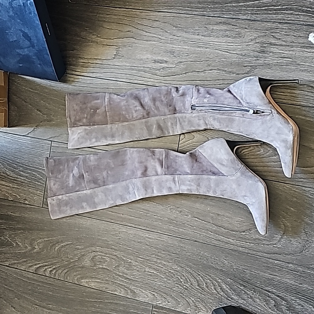 Tall gray suede boots